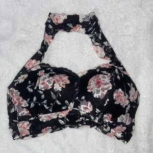 Victoria's Secret Black and Pink Floral Lace Bra